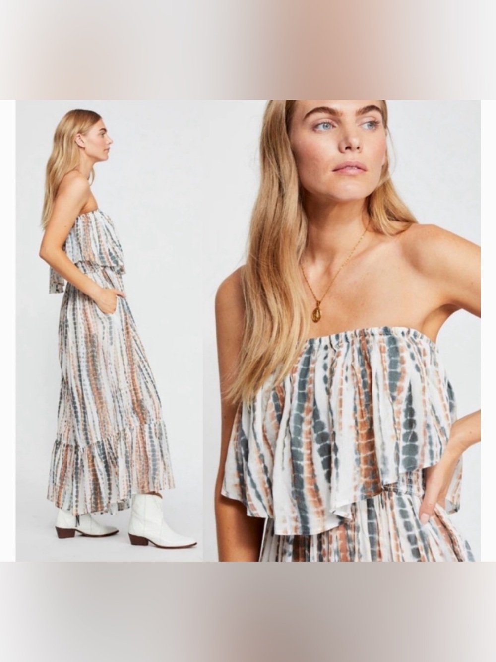 Free People Summer Vibes Tie Dye Bohemian Ruffle Jumpsuit Strapless Casual Small - Picture 3 of 13